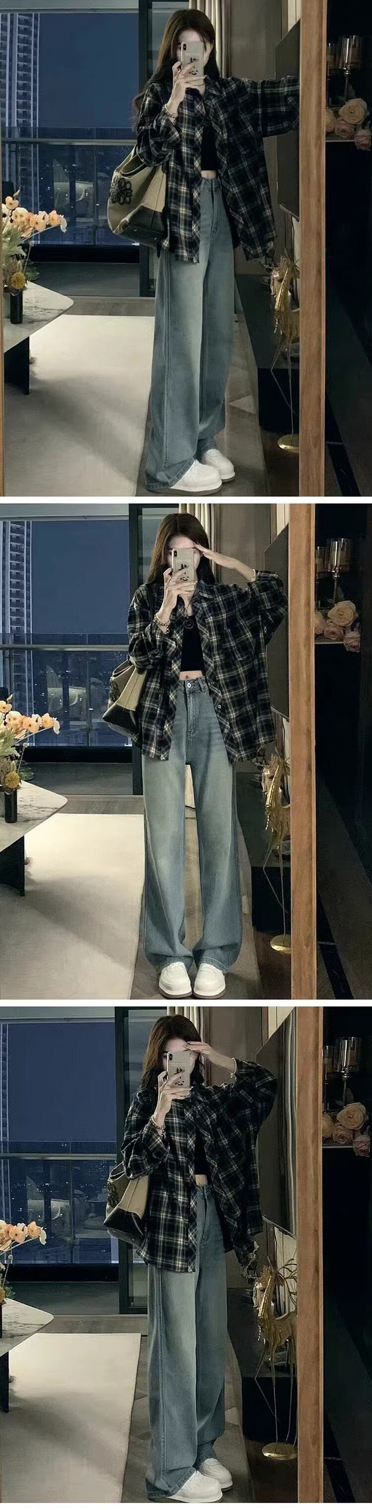 Camicia a quadri americana da donna, cappotto primaverile, cardigan, modello ampio, capospalla, top a maniche lunghe_voghion.com