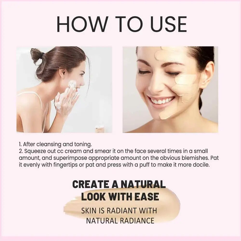 QLZHANFU CC Cream Foundation Crème hydratante correctrice de couleur avec SPF 50 30 ml de protection solaire d'été pour fond de teint à couverture moyenne à complète_voghion.com