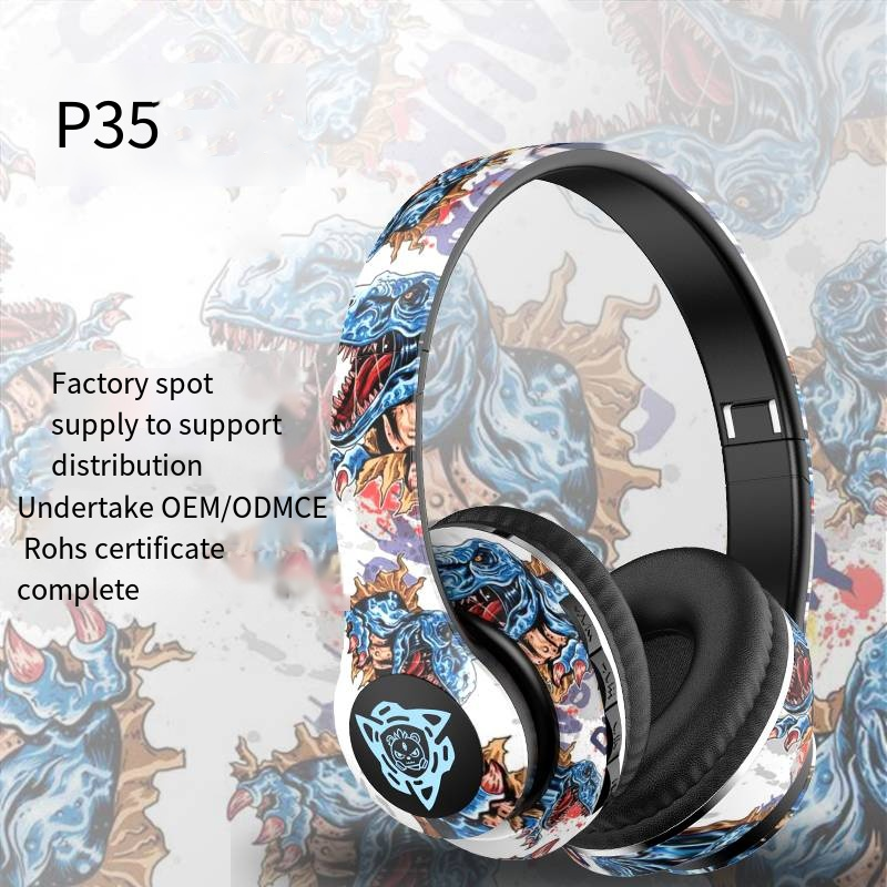 P35 Top Selling Headset Bluetooth Headset Wireless Headset China-Chic Graffiti New Luminous Stereo Music Sports Headset_voghion.com