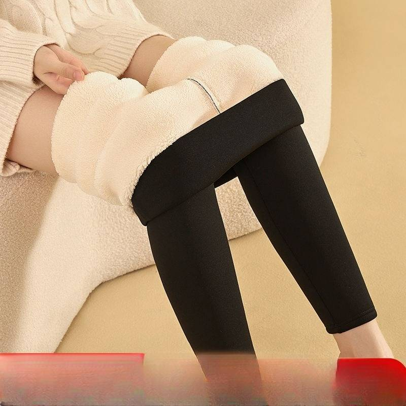 Women's Clothing Extra Thick Lambskin Leggings One Piece Pants With Velvet And Thickening For Outer Wear Large Size Fat MM Northeast Warm Cotton Pants_voghion.com