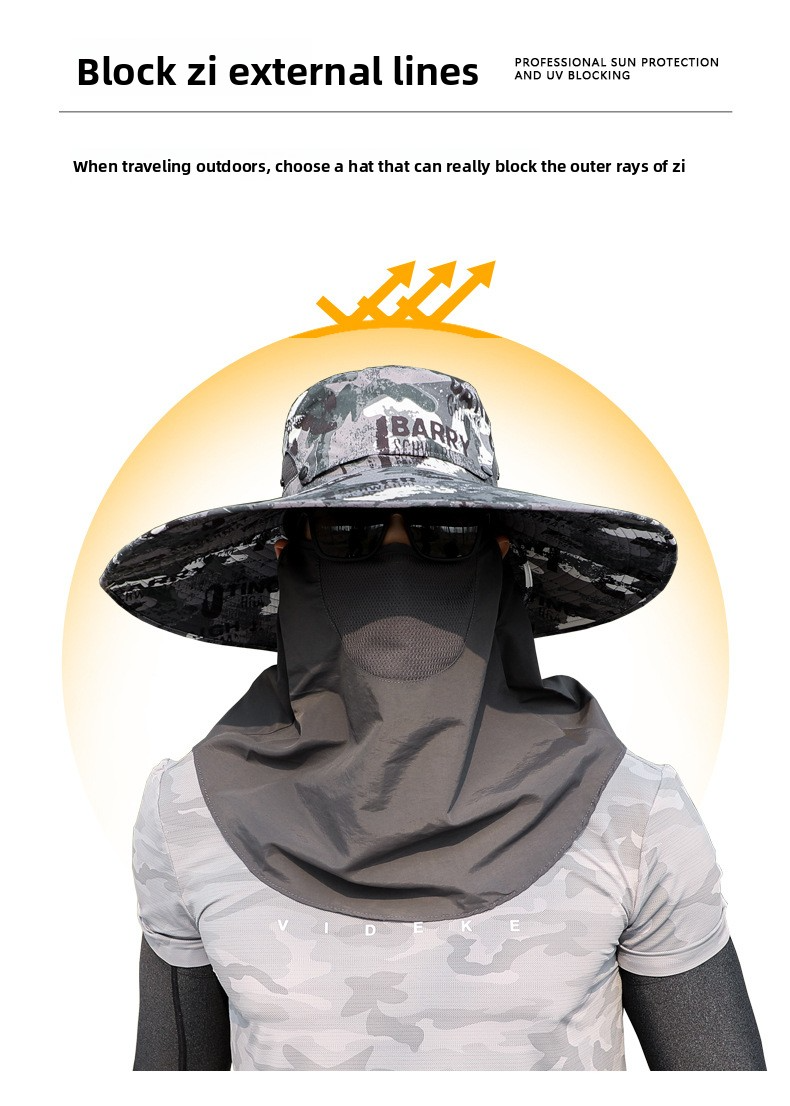 Men's Summer Outdoor Hat With Ear-Loop Face Mask - Wide Brim UPF 50+ Sun Protection For Hiking & Fishing (Mosquito-Proof Design)_voghion.com