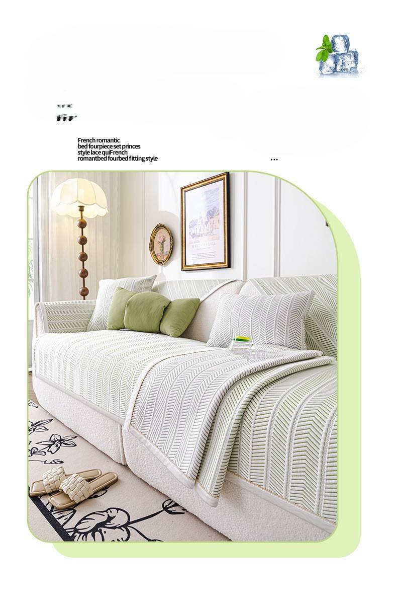 2025 Summer New Style Ice Silk Cool Bean Sofa Cushion Non Slip Simple Style Sofa Mat High Grade Sofa Cover Blanket_voghion.com