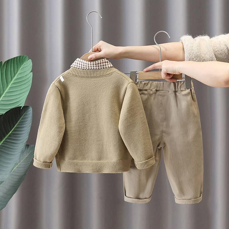 Conjunto de 3 piezas para niño 2024: camisa, cárdigan y pantalón de algodón estilo coreano. Moderno y cómodo para primavera/otoño (90-140 cm)._voghion.com