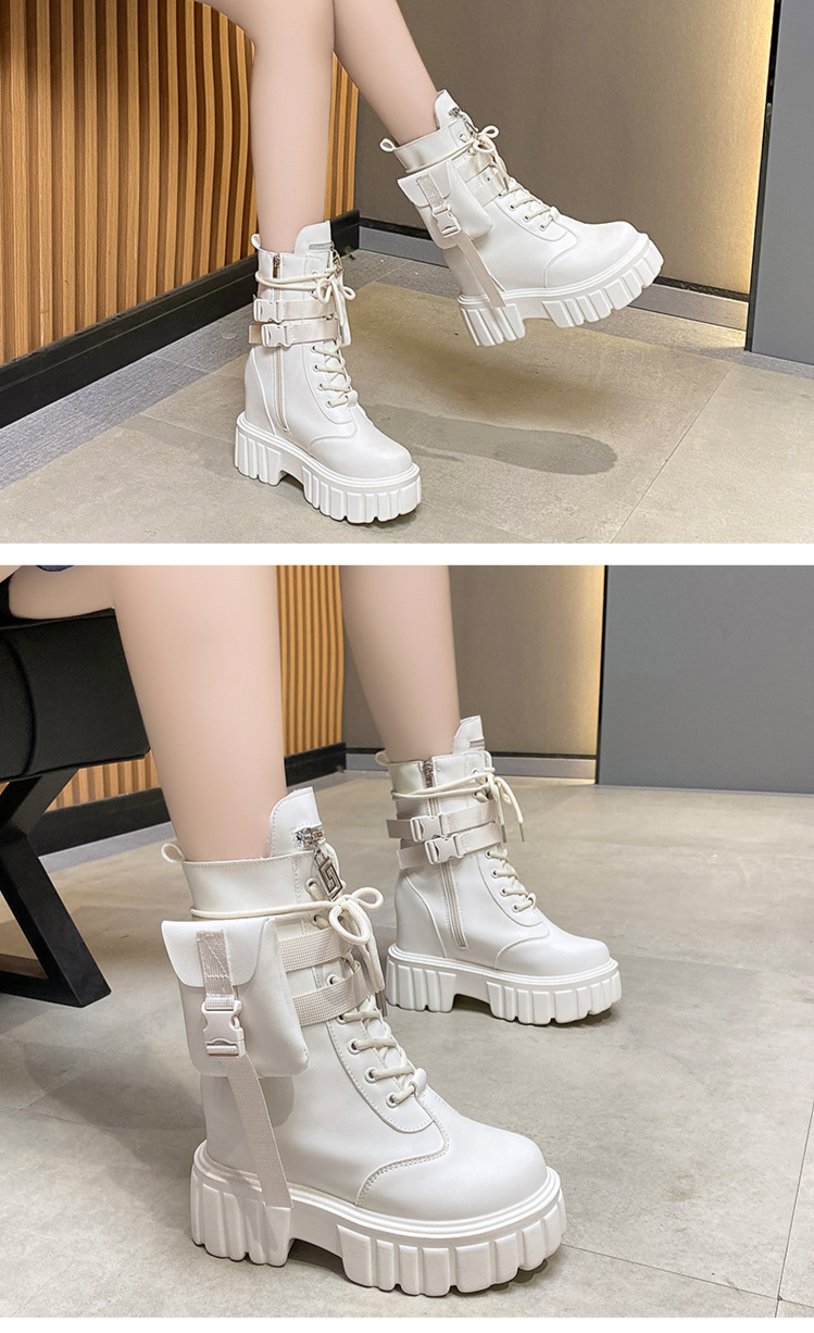 Chunky Heel Platform Martin Boots For Women - Winter Warm Lined Mid Calf Boots With Side Zipper, Round Toe & Faux Fur Lining_voghion.com