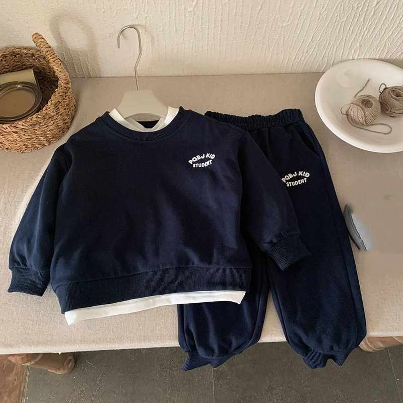 Frühlingsoutfit für Jungen, 2-teiliges Set – Stylischer Hoodie & Jogginghose für Kinder, Weiche Baumwollmischung, Trendiger Buchstabendruck, Unisex-Freizeitkleidung (90-150 cm)_voghion.com