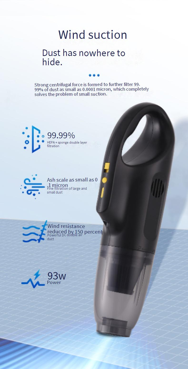Aspirateur à main sans fil DW190 - Batterie 5200 mAh, aspiration 10 kPa, nettoyage humide/sec, portable pour voiture et maison (gris/noir)_voghion.com