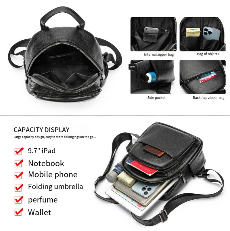 Damen-Rucksack aus echtem Leder – Laptoptasche aus weichem Kalbsleder mit Reißverschluss, stilvolles Steppdesign für den täglichen Arbeitsweg, kleiner Duftrucksack_voghion.com
