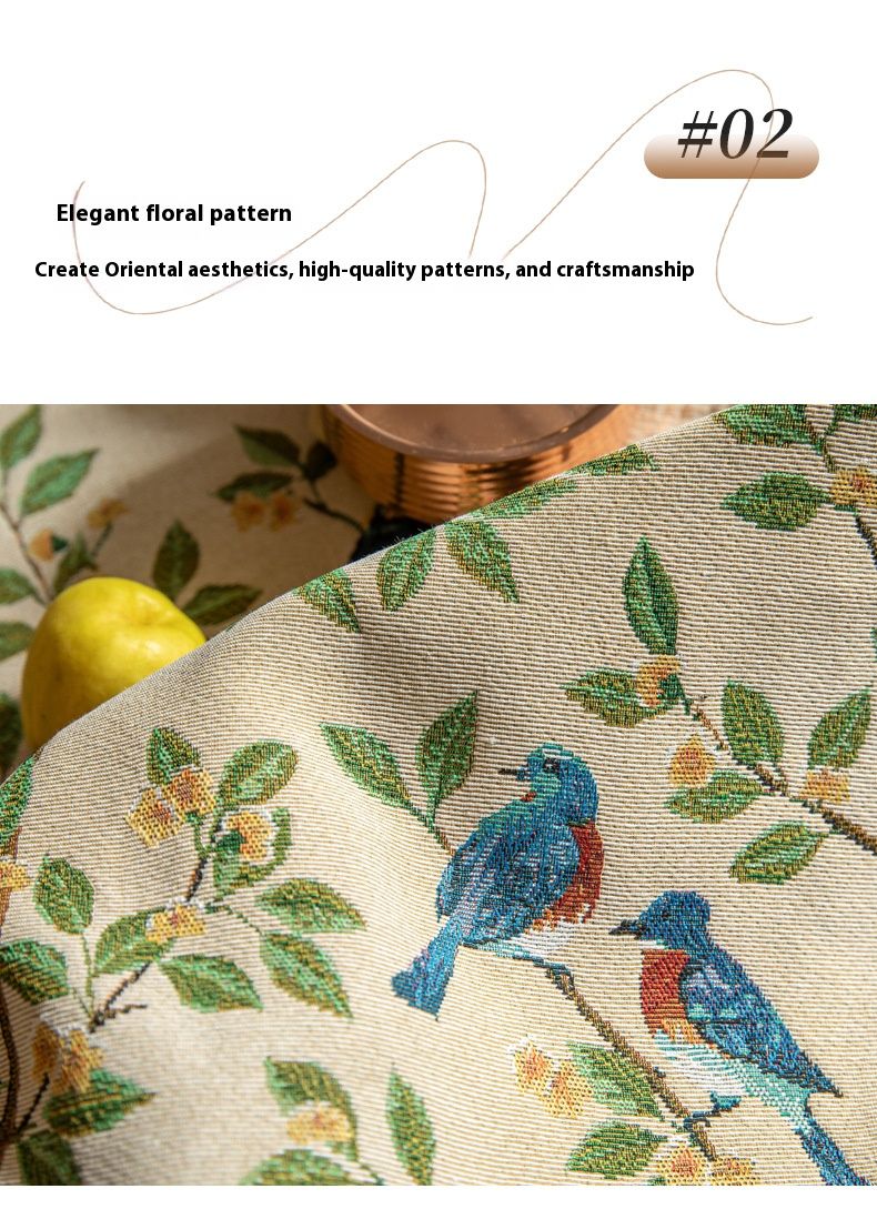 Rechteckige Tischdecke aus Polyester – Blumen- und Elster-Design für Ess- und Wohnzimmer (140 x 140 cm, 100 x 160 cm, 140 x 180 cm, 140 x 220 cm, Beige/Rot/Braun)_voghion.com