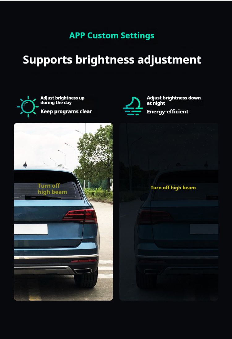 Display LED RGB USB per lunotto posteriore dell'auto, schermo flessibile morbido con effetti HD a colori, design fai da te con occhio di demone, controllo Bluetooth, impermeabile_voghion.com