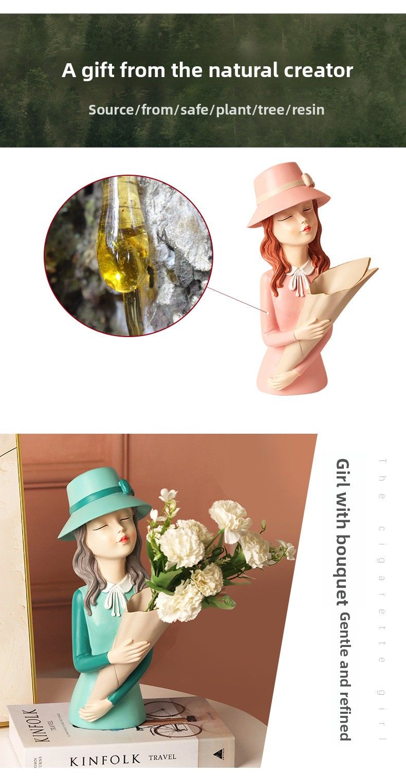 Vasendekoration im englischen Stil mit blumenhaltendem Mädchen | Kreatives Wohndekor | Geeignet für Schlafzimmer, Wohnzimmer und Esstisch_voghion.com