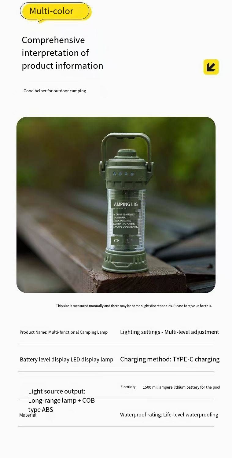 Multifunctional Outdoor Camping Light: Versatile, Waterproof, USB-C Fast Charging, With Smart Battery Display – Your Essential Companion For Camping,_voghion.com