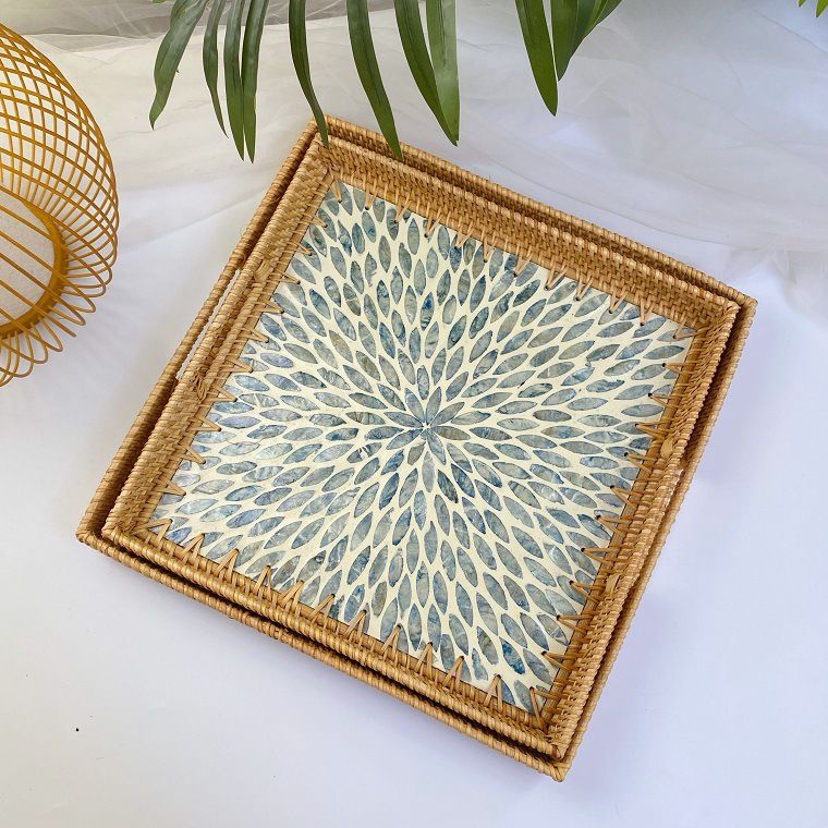 Creative Wicker Woven Colorful Shell Fruit Plate, Decorative Ornaments, Jewelry Storage Tray, Tea Storage Tray, Storage Basket_voghion.com