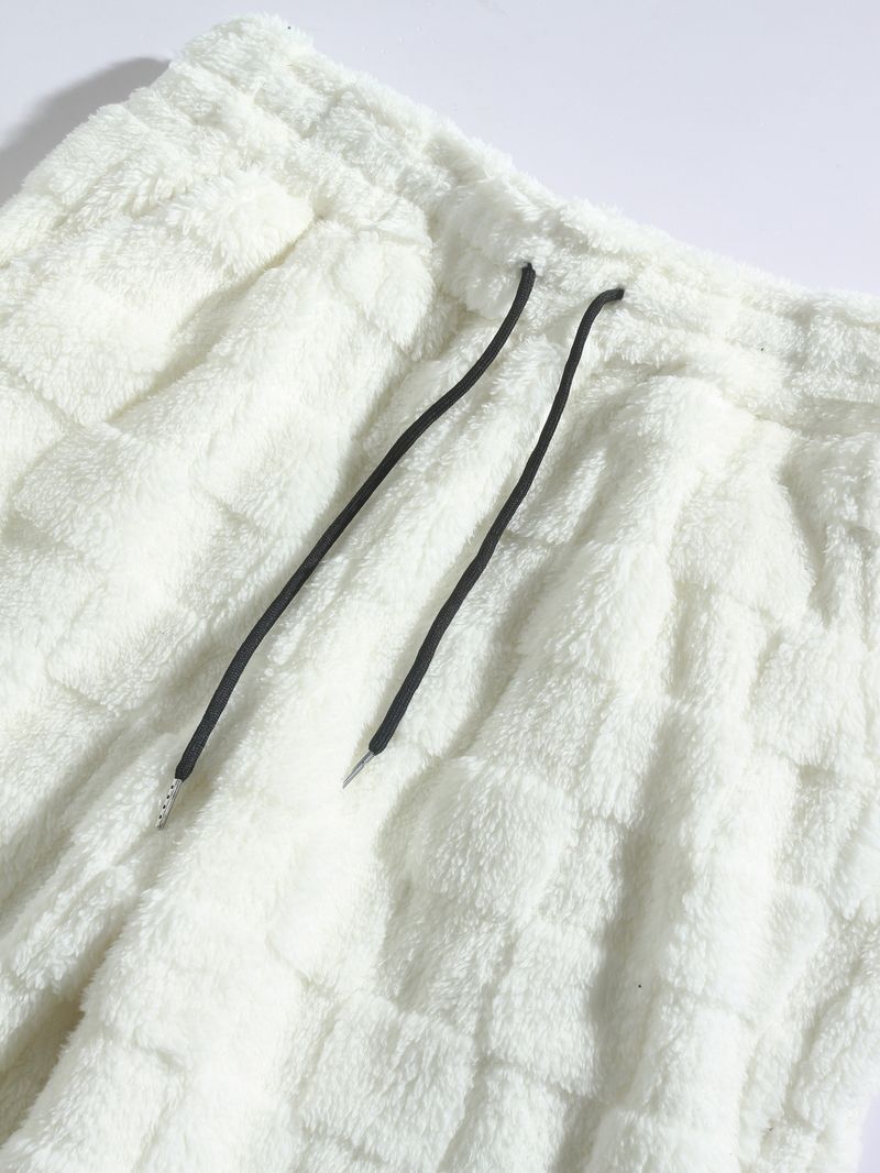Pantaloni casual da uomo con fodera in pile scozzese - Pantaloni invernali caldi a gamba dritta con cintura, elastico in vita e tasche (bianco, grigio, nero)_voghion.com