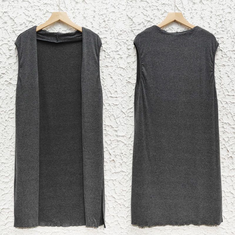 Einfarbige, modische, lässige, lange Weste für Damen_voghion.com