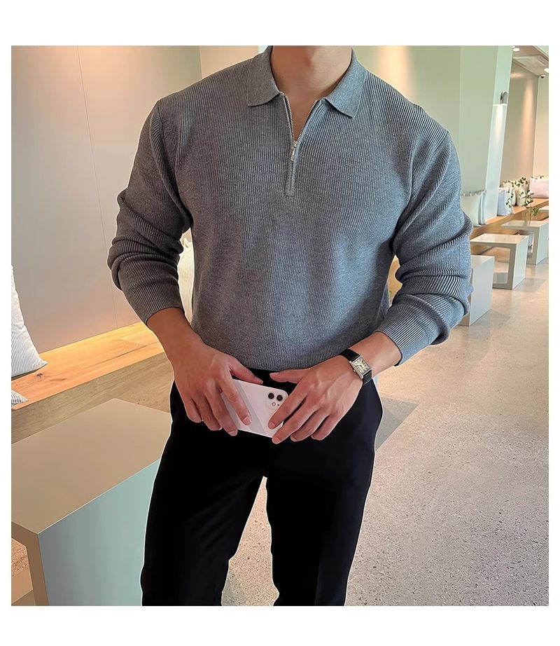 Maglione da uomo in maglia con cerniera - Pullover con collo alto in stile chic per abbigliamento casual e streetwear_voghion.com