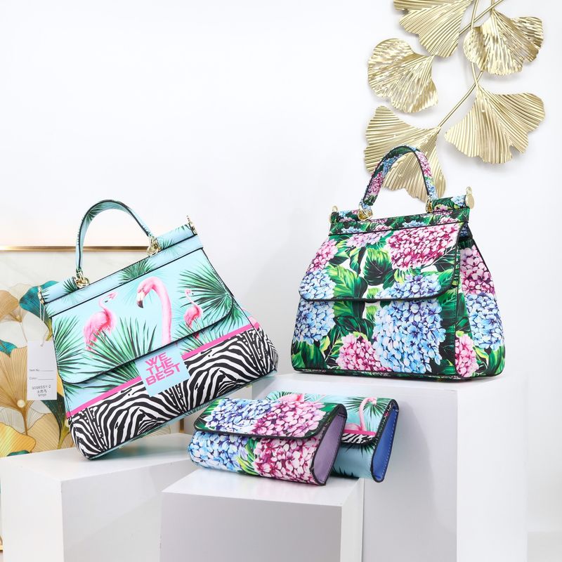 Elegante bolso tote de PU estampado para mujer: moderno bolso con estampado floral y animal, amplio interior, correa desmontable y múltiples bolsillos._voghion.com