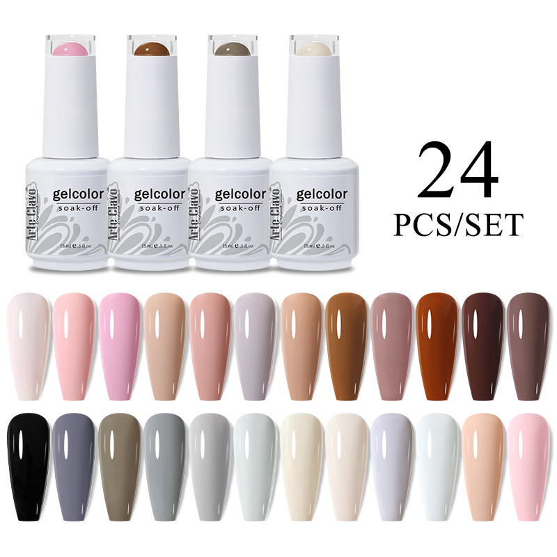 Arte Clavo Gel Set di smalti per unghie 24 colori Semipermanente UV LED Set di smalti per gel per unghie Soak Off Lacca per unghie Strato di base Top Coat_voghion.com