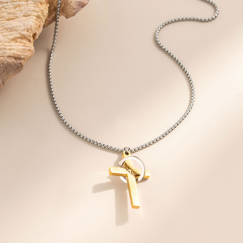 High quality popular titanium steel cross pendant men and women hip hop punk explosive stainless steel sweater chain_voghion.com