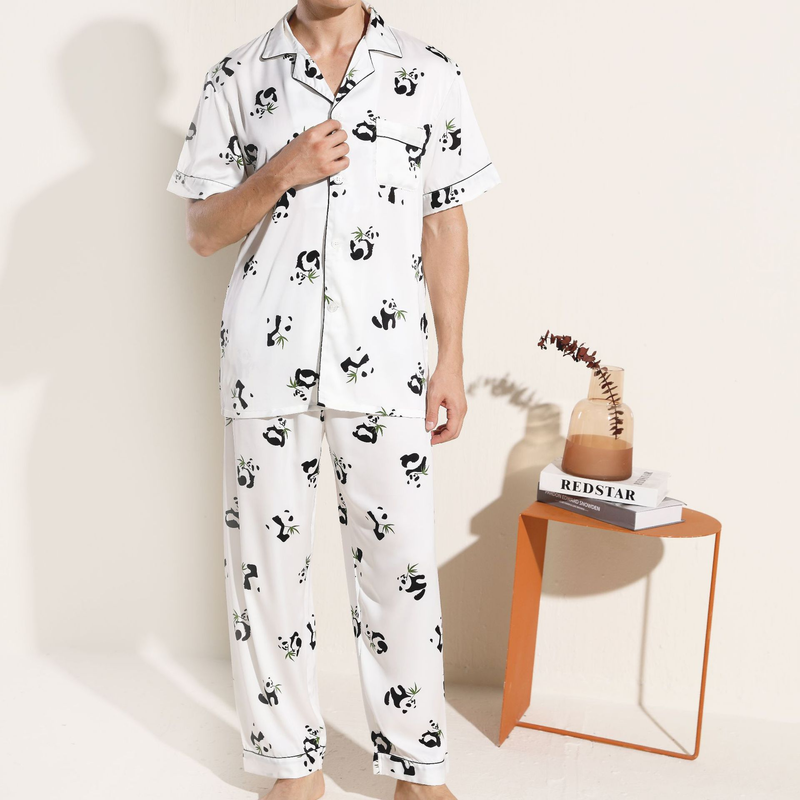 Is silke satin kortærmet pyjamas plus-størrelse herre hjemmetøj_voghion.com