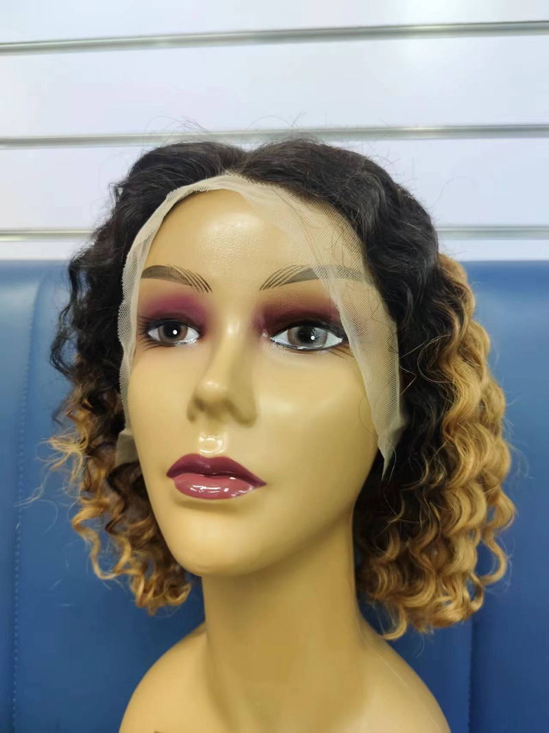 Venta caliente 1b/30 Color marrón 13x4 encaje frontal Bob peluca onda de agua Ombre marrón cabello humano 12 pulgadas Pelucas_voghion.com