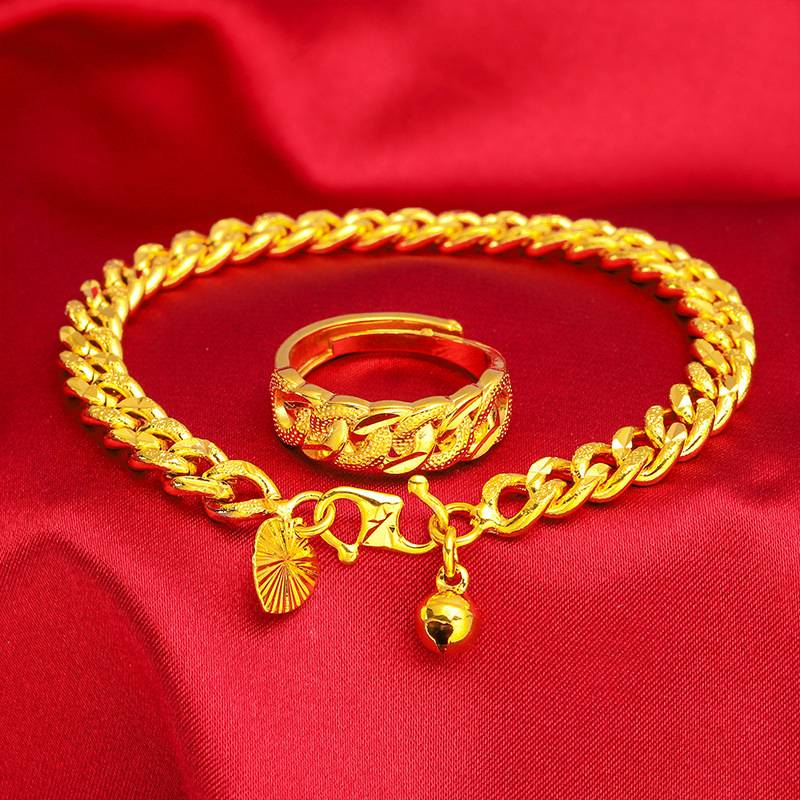 Vietnam Sand Gold Vintage Twist Armband Set Echt vergoldet Twist Ring Armband_voghion.com