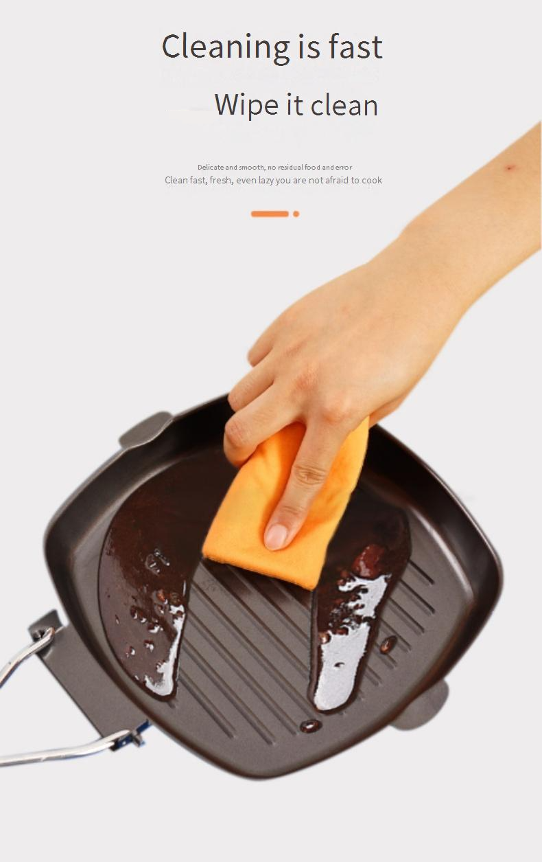 Poêle à griller pliable en fonte - Poêle à barbecue portable d'extérieur avec manche en bois, bec profond et double pour steak et camping_voghion.com