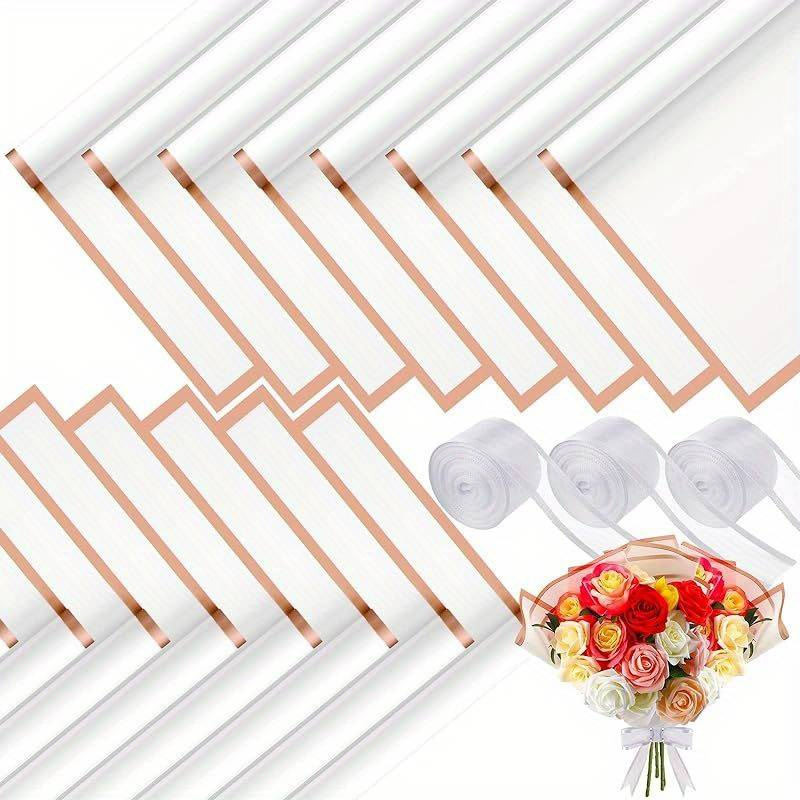 Golden Border Rose Korean Style Semi Transparent Gift Packaging Flower Shop Bouquet Packaging Materials, Bouquet Supplies, Flower Wrapping Paper_voghion.com
