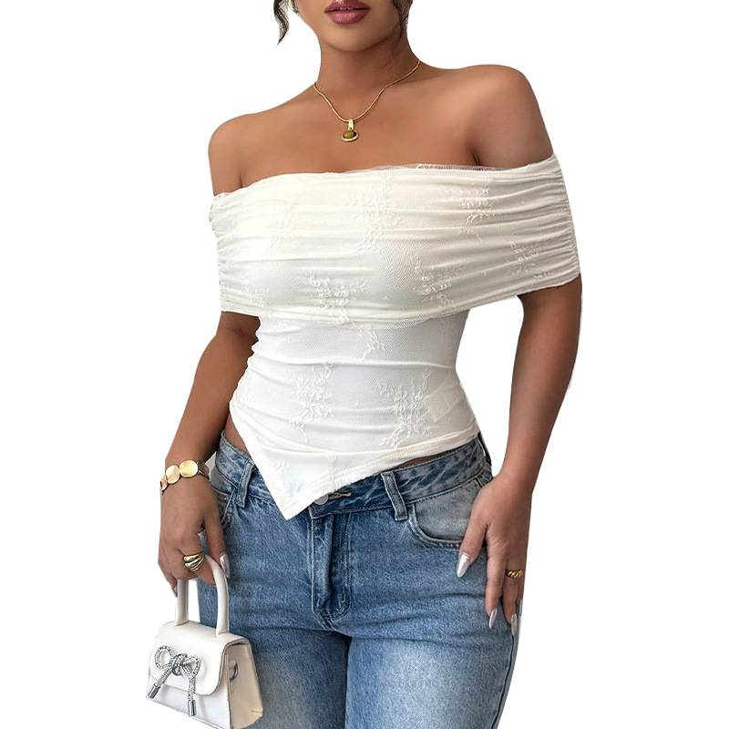 "Sexy top met één schouder, zomers mouwloos elastisch T-shirt, casual, slim fit, tops, wit en zwart"_voghion.com