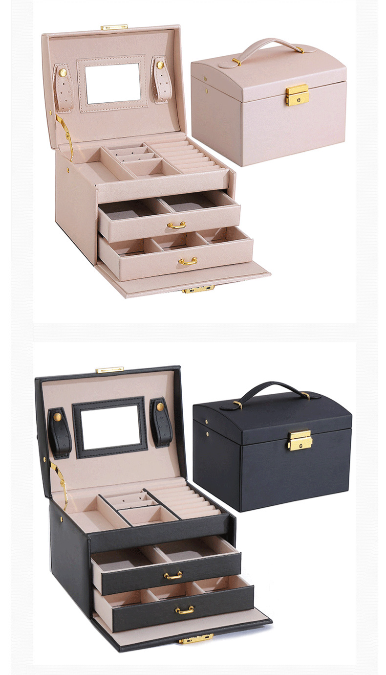 Elegant 3-Tier PU Leather Jewelry Box With Dual Drawers - Princess-Style Jewelry Organizer For Necklaces, Rings & Earrings_voghion.com