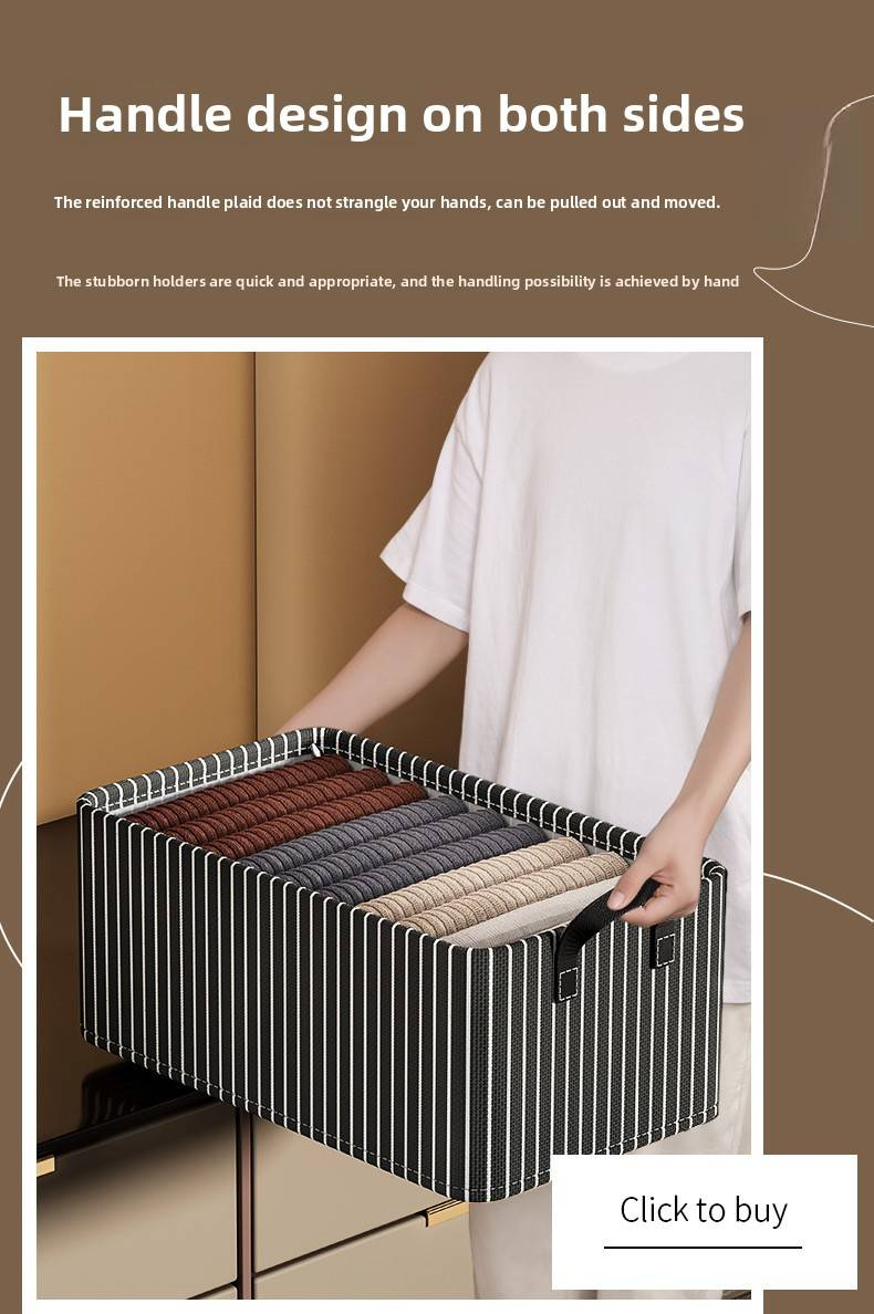 Foldable Storage Basket – 28L Stackable Fabric Bin For Clothes, Shoes & Toys (Black/Beige Stripes, Open-Top, Nordic Style)_voghion.com