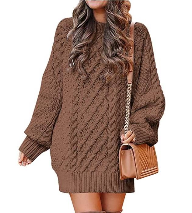 Womens Oversized Sweaters Chunky Cable Knit Crewneck Long Sleeve Loose Tunic Sweater Tops_voghion.com