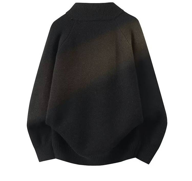 Men's Half-Zip Striped Sweater – Stand Collar Loose Fit Pullover (Black, Grey, Red, White, M-XXXL)_voghion.com