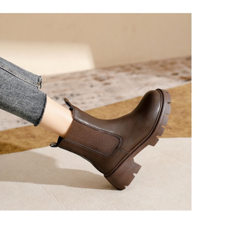 Stiefel Kurze Stiefel im britischen Stil für Damen 2023 neue Herbst- und Winterstiefel mit mittlerer Wade und dicker Sohle Martin-Stiefel Zigarettenstiefel in Übergröße_voghion.com