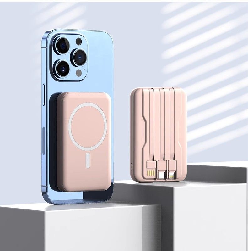Magnetic Wireless Power Bank 10000mAh - Compatible With Built-in Cable, 15W Fast Charging_voghion.com