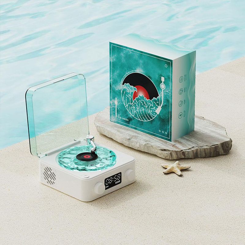 Wireless The Waves Vinyl Player Mini Portable Retro Sleep Aid Speakers Adjustable RGB Lights For Bedroom Office_voghion.com