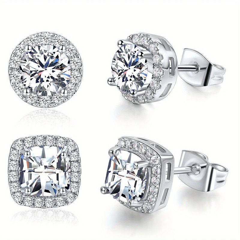 Women's Jewelry Cubic Zirconia Stud Earrings Set Round Square Minimalist Elegant Earrings Hypoallergenic Lightweight, Daily Wear & Special Occasions_voghion.com