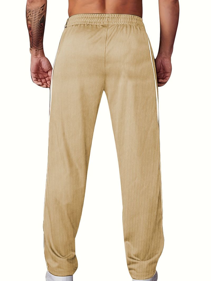 Men's Casual Corduroy Pants With Belt, Straight Leg Trousers, Multi-pocket Design, Comfortable Stretch Fabric, Multiple Colors & Sizes_voghion.com