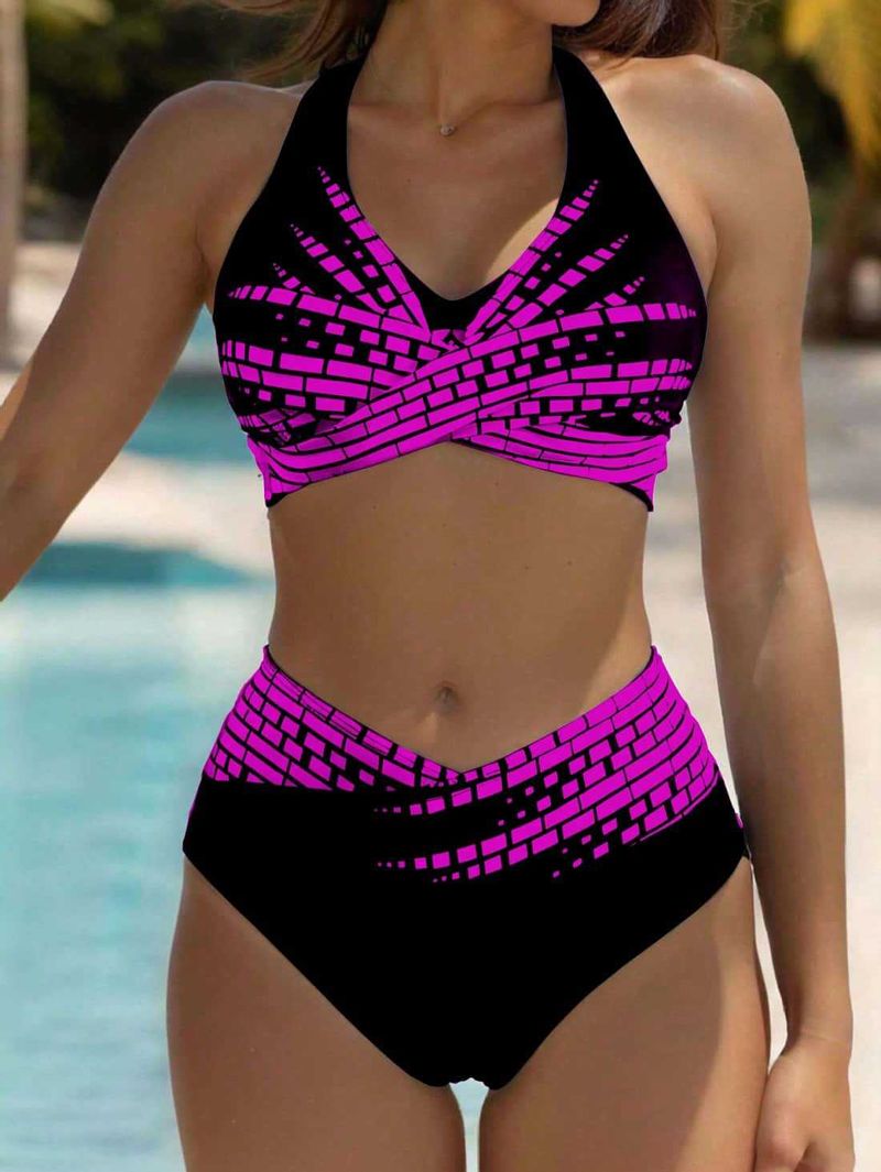 Bikini de cintura alta ajustado para mujer, estilo conservador, para natación, deportes de aguas termales y ocio._voghion.com
