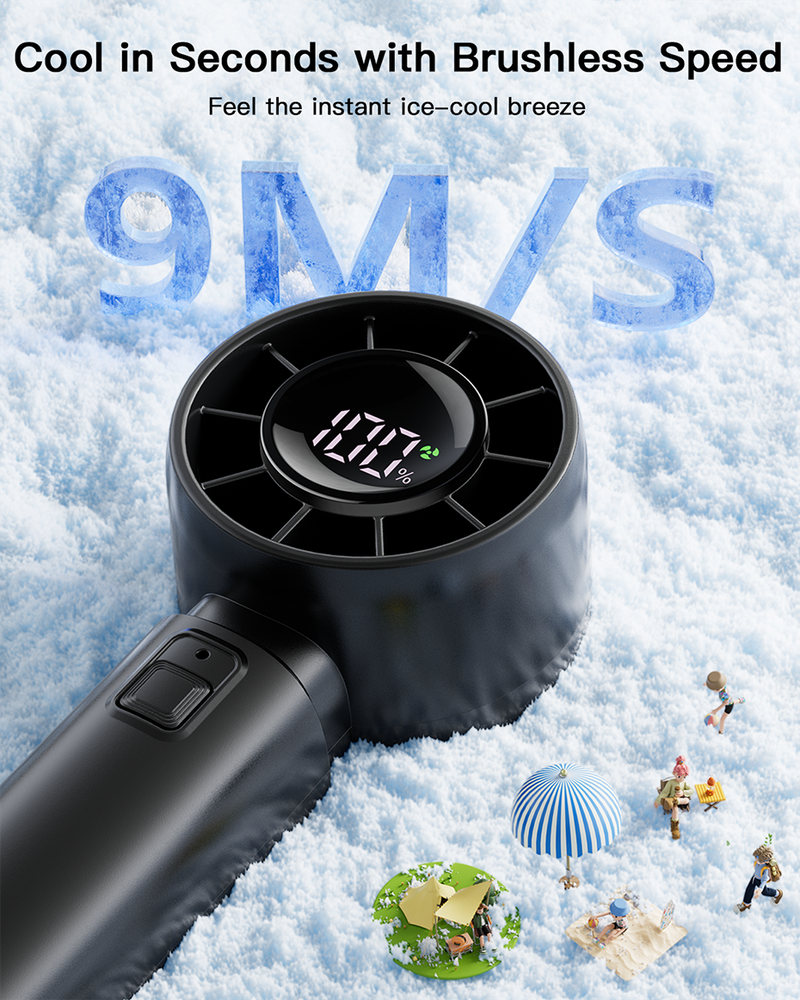 coldSky Handheld Mini 4000mAh Battery Portable Rechargeable With LED Display 5 Speed Turbo Fan For Beach Travel Vacation_voghion.com