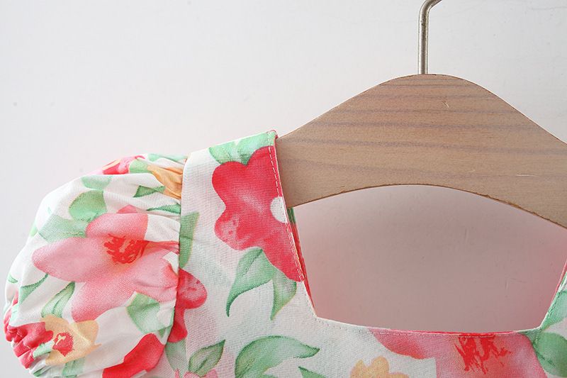 Mother & Kids Baby Girls Short Sleeved Flower Dress_voghion.com