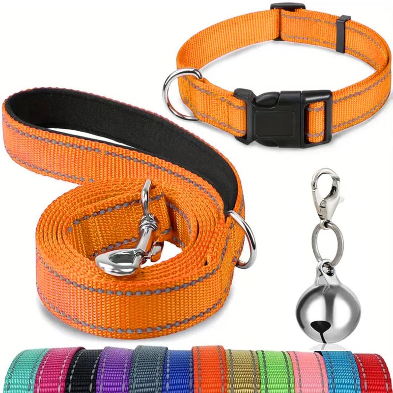 Bell - Set di tre pezzi con guinzaglio riflettente per cani e gatti, multicolore, collare opzionale_voghion.com