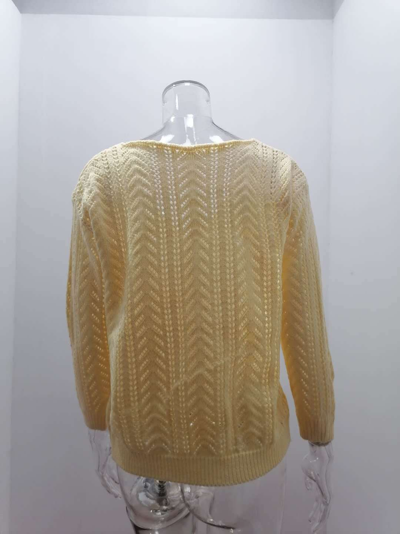 Cardigan maglione da donna per maglione da donna con scollo a V cavo in tinta unita_voghion.com