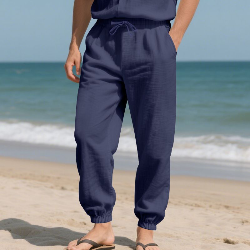 Four Seasons Beach Trend Men's Loose Linen Plus Size Casual Jogger Pants_voghion.com
