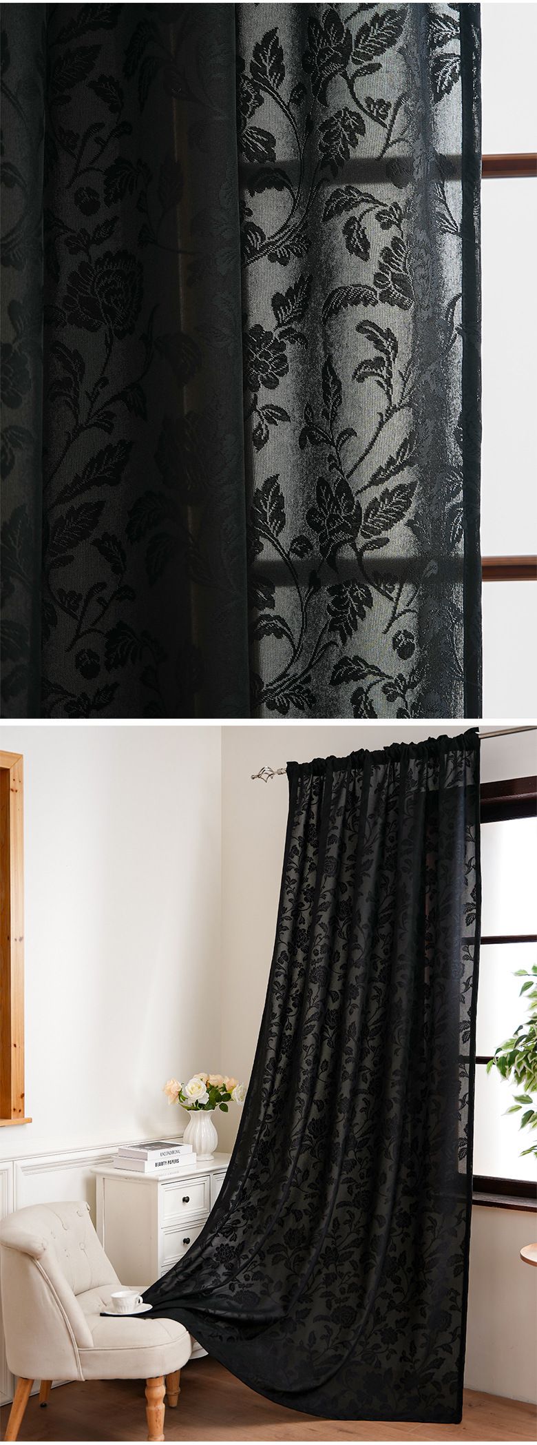 Bohemian Lace Sheer Curtains - Semi-See-Through Window Drapes For Living Room & Bedroom (Ready-Made, Light Filtering With Privacy, 52x84 Inches)_voghion.com