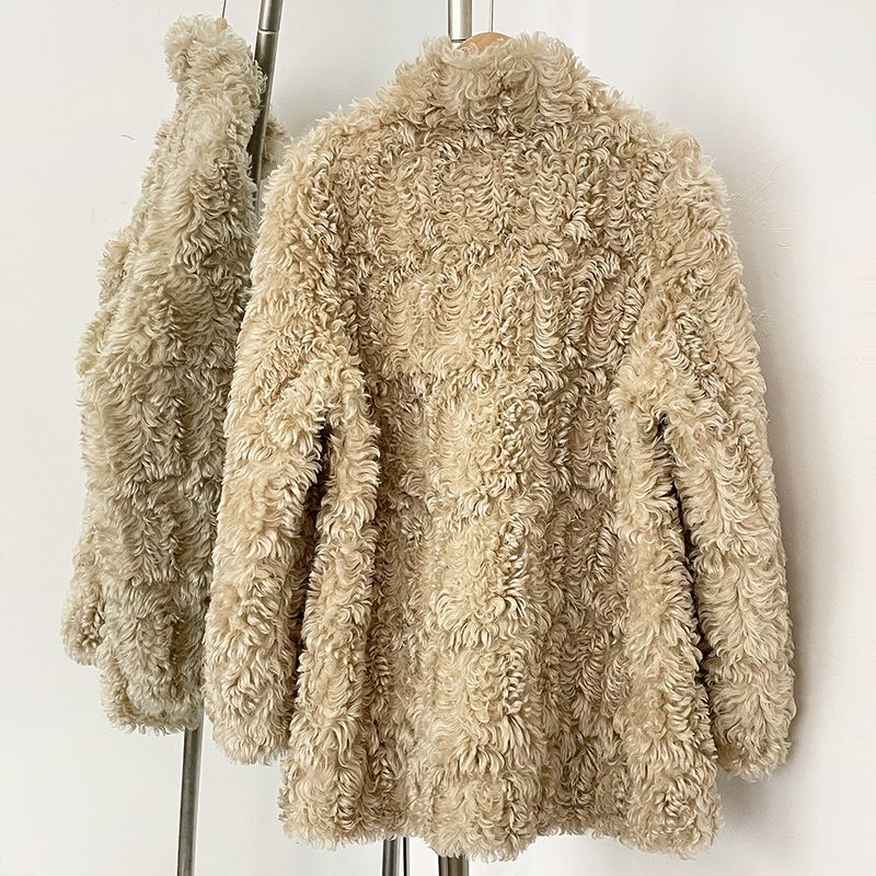 Damenbekleidung Luxus Kunstpelzmantel Damenmode - Umweltfreundliche Winterjacke im Toscana-Stil mit Stehkragen, Taschen, Elegantes Beige, S/M/L_voghion.com