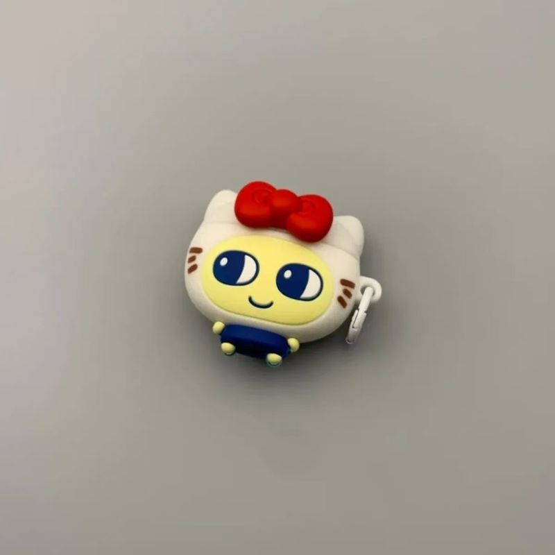 Red Bow Big Eyes Cat Silicone Headphone Protective Cover For AirPods 1 2 3 4 Pro Pro2_voghion.com