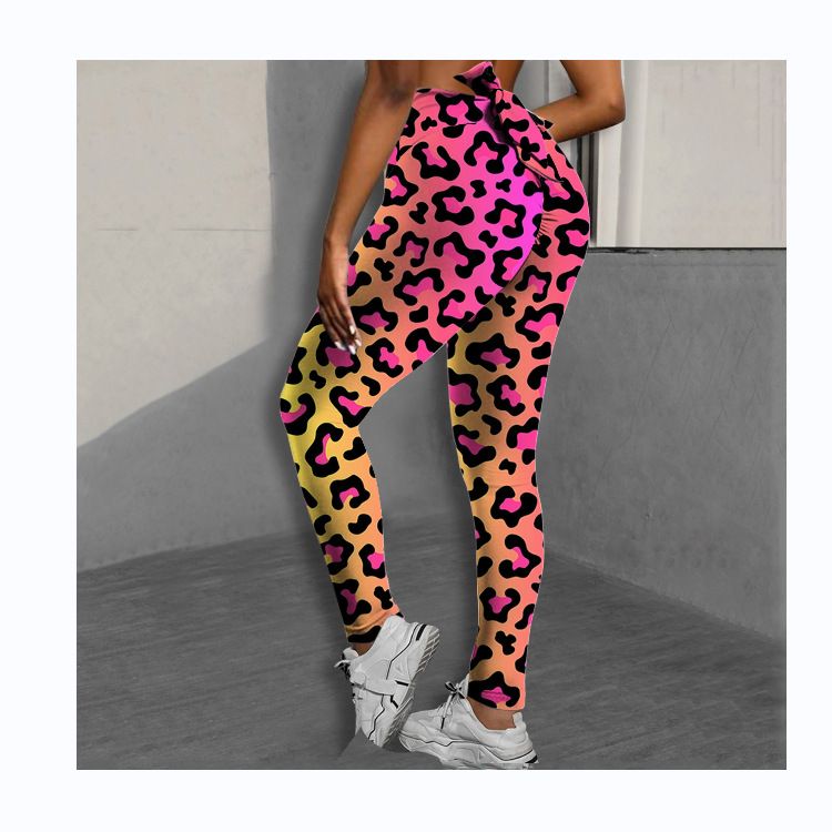 Pantaloni da yoga da yoga da donna con stampa multicolore antirughe sull'anca, dimagranti a vita alta, con fiocco elasticizzato_voghion.com