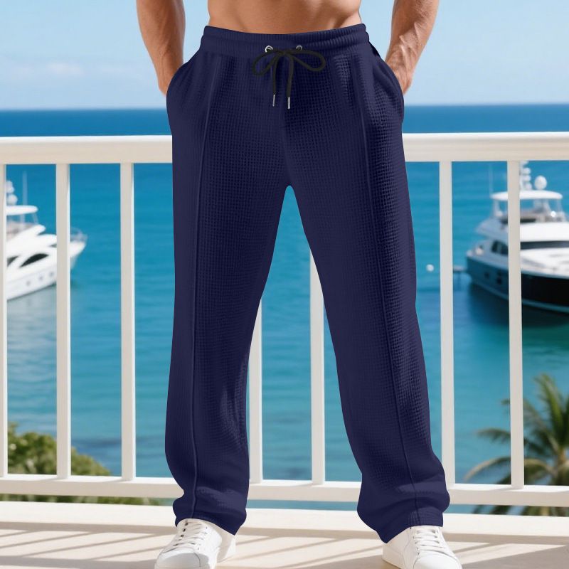 Men's Waffle-Knit Casual Pants – Straight-Leg Lounge Pants (S-XXXL, 5 Colors)_voghion.com