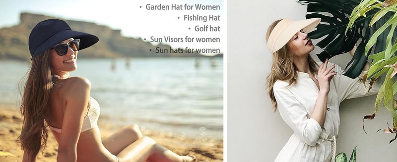 Sun Hats For Womens Wide Brim Visor UV Protection Dual Purpose Hat For Beach Summer Packable Cap_voghion.com