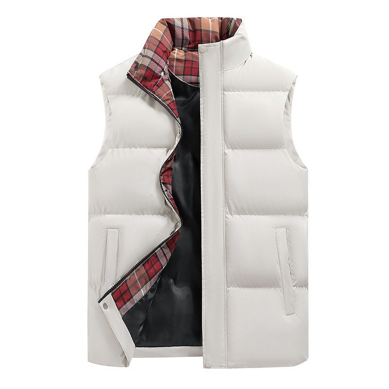 2025 New Autumn Winter Trendy Warm Sleeveless Thickened Black Stand Collar Cotton Vest For Men_voghion.com